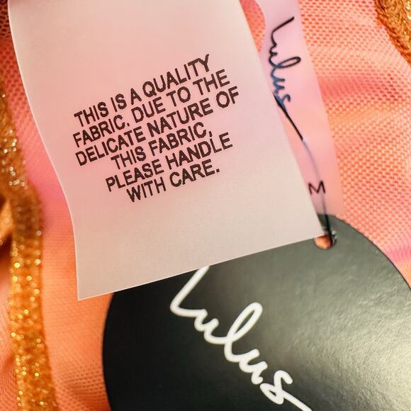 New Lulus Glittering Waters Orange Sparkly Tie Front Bikini Swim Top Size M - Picture 6 of 6